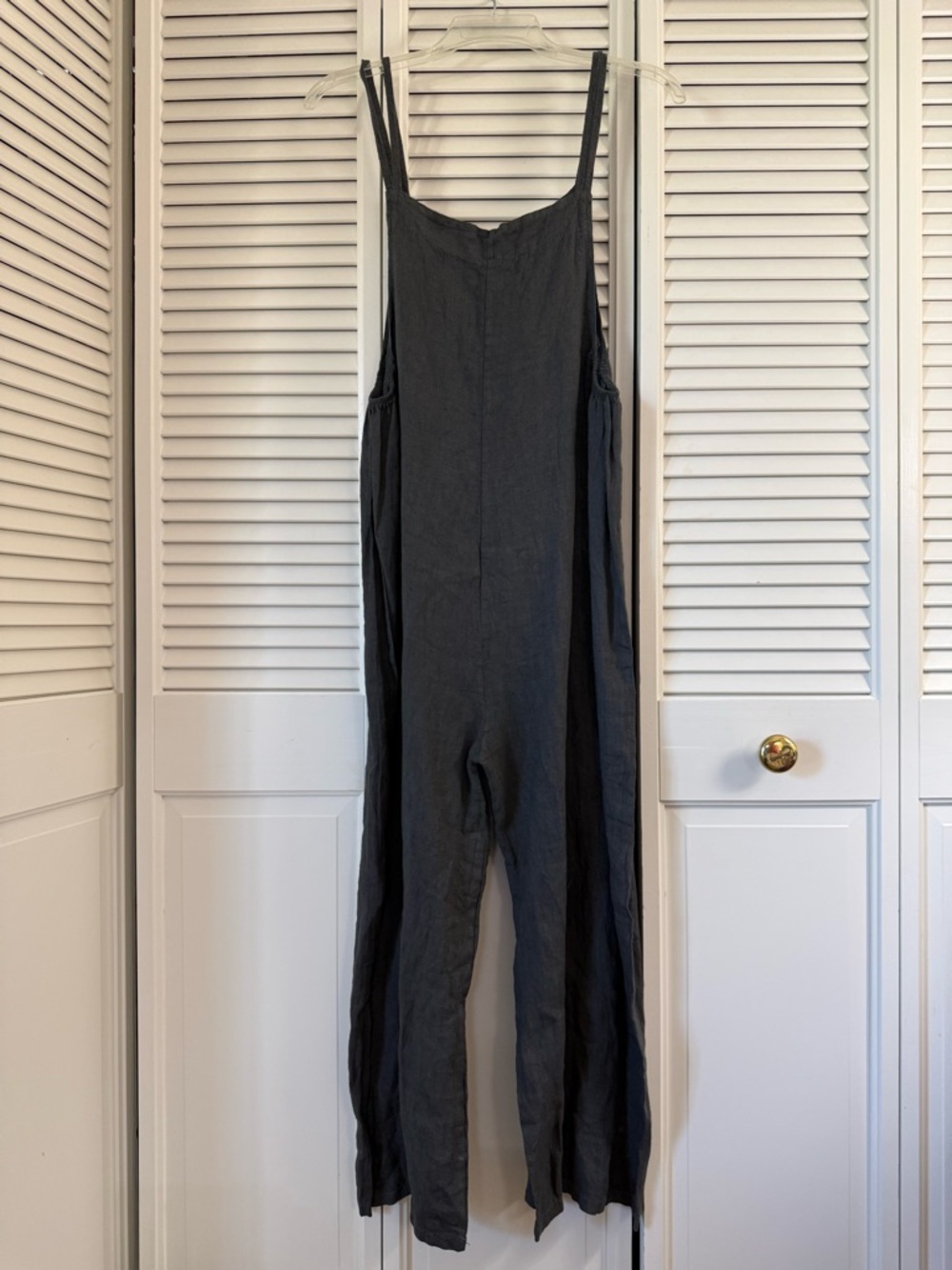 Women's 100% Italian Linen Grey Sleeveless Wide-Leg Jumpsuit